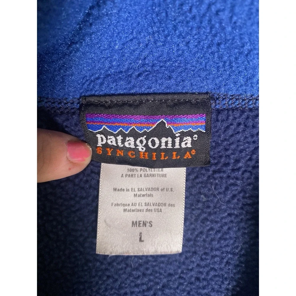Patagonia Synchilla Fleece Vest Pockets‎ Full Zip Outdoor Men's Size L Blue